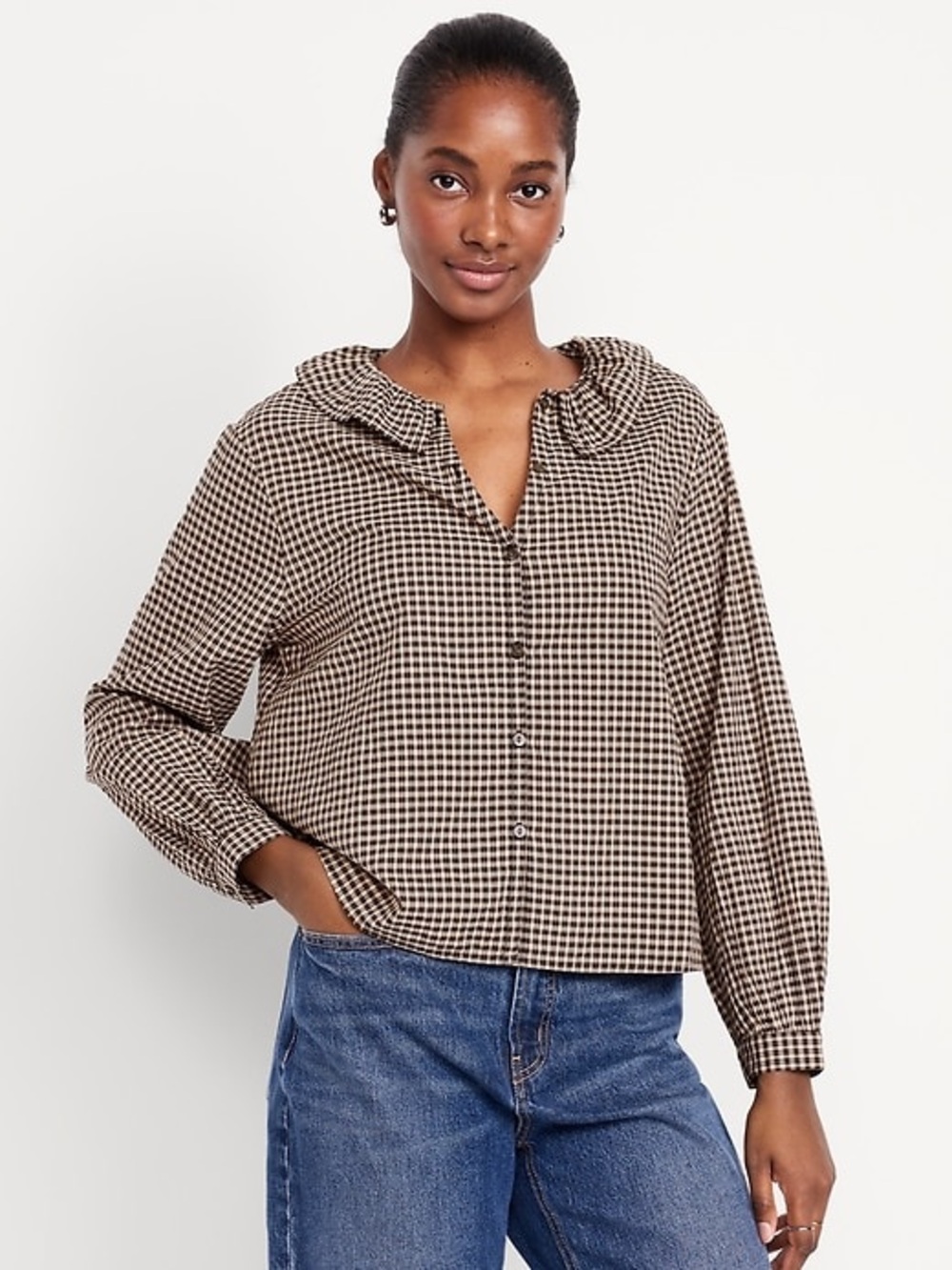 NWT Old Navy Button-Down Plaid Ruffle Shirt